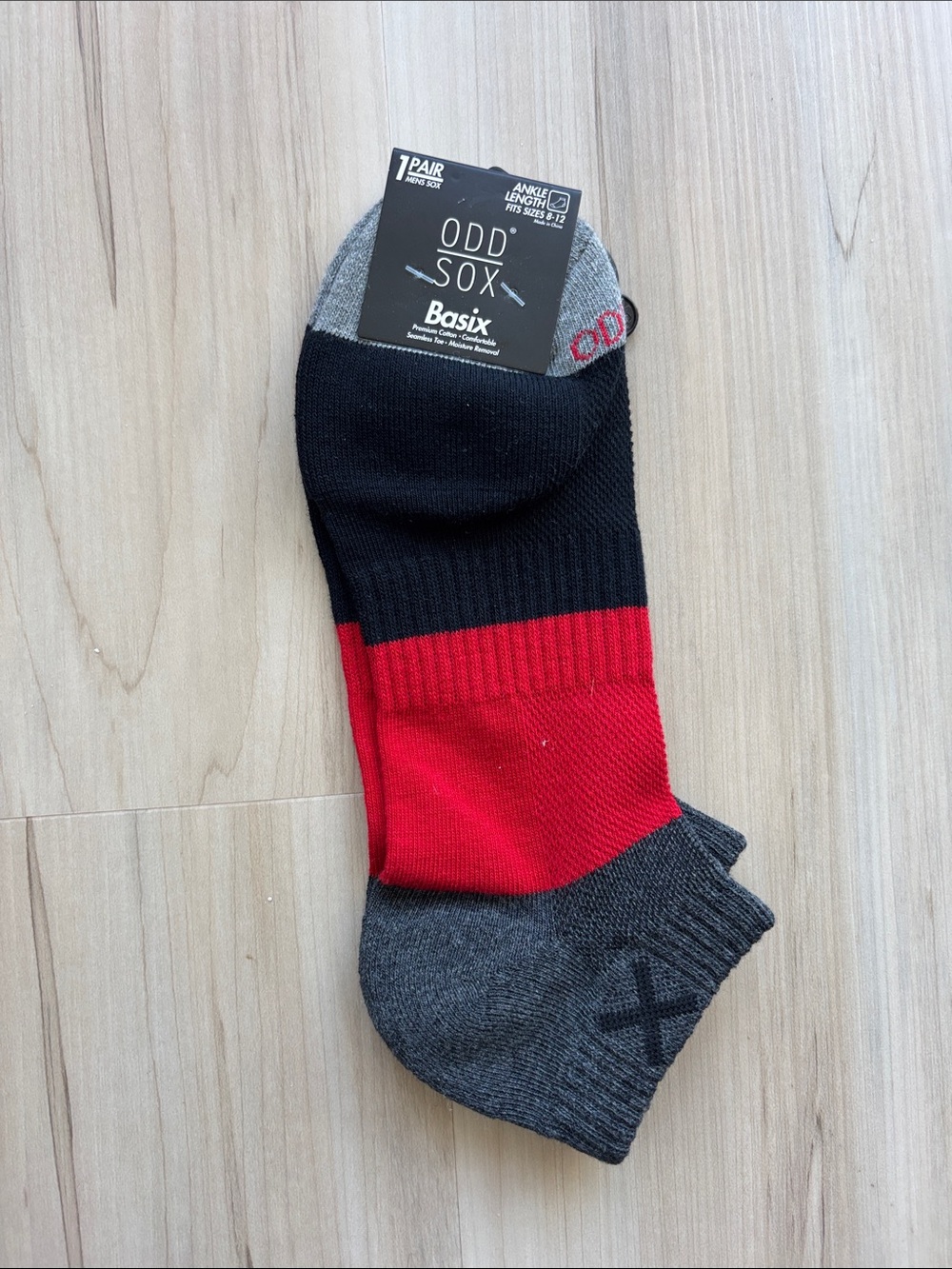 ODD SOX Basix Men’s Black, Red & Gray Athletic Ankle Socks